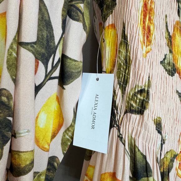 Alexia Admor Amabella Smocked Off-the-Shoulder Madi Dress Lemon Print M - Picture 10 of 14